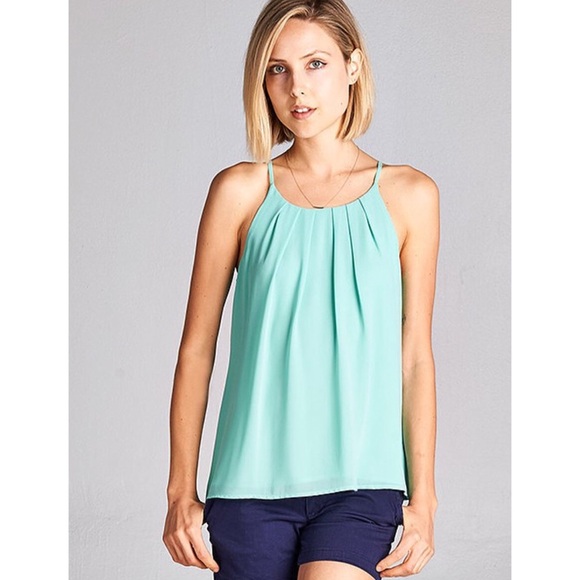 Navy Keyhole Pleated Sleeveless Blouse - Picture 2 of 5